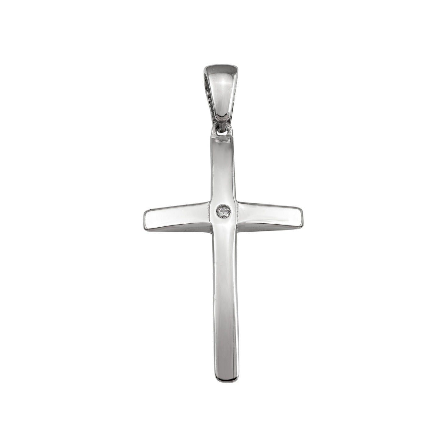 Colgante de cruz de plata de ley 925 lisa de 18x29 mm con una circonita