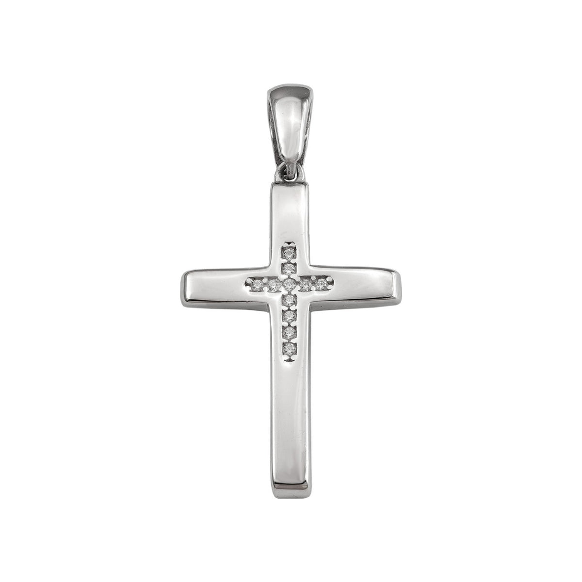 Colgante de cruz de plata de ley 925 de 16x25 mm con circonitas centrales