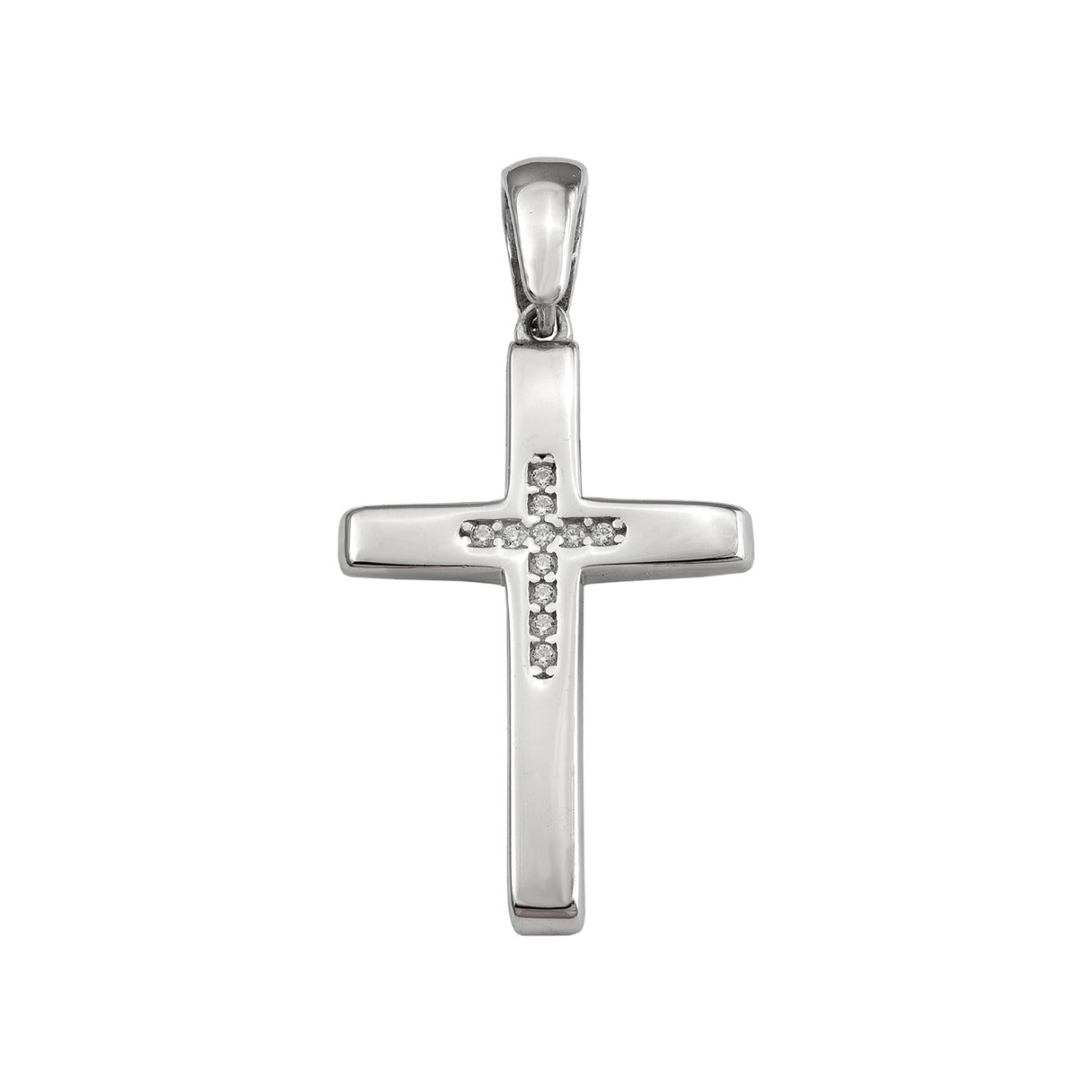 Colgante de cruz de plata de ley 925 de 16x25 mm con circonitas centrales