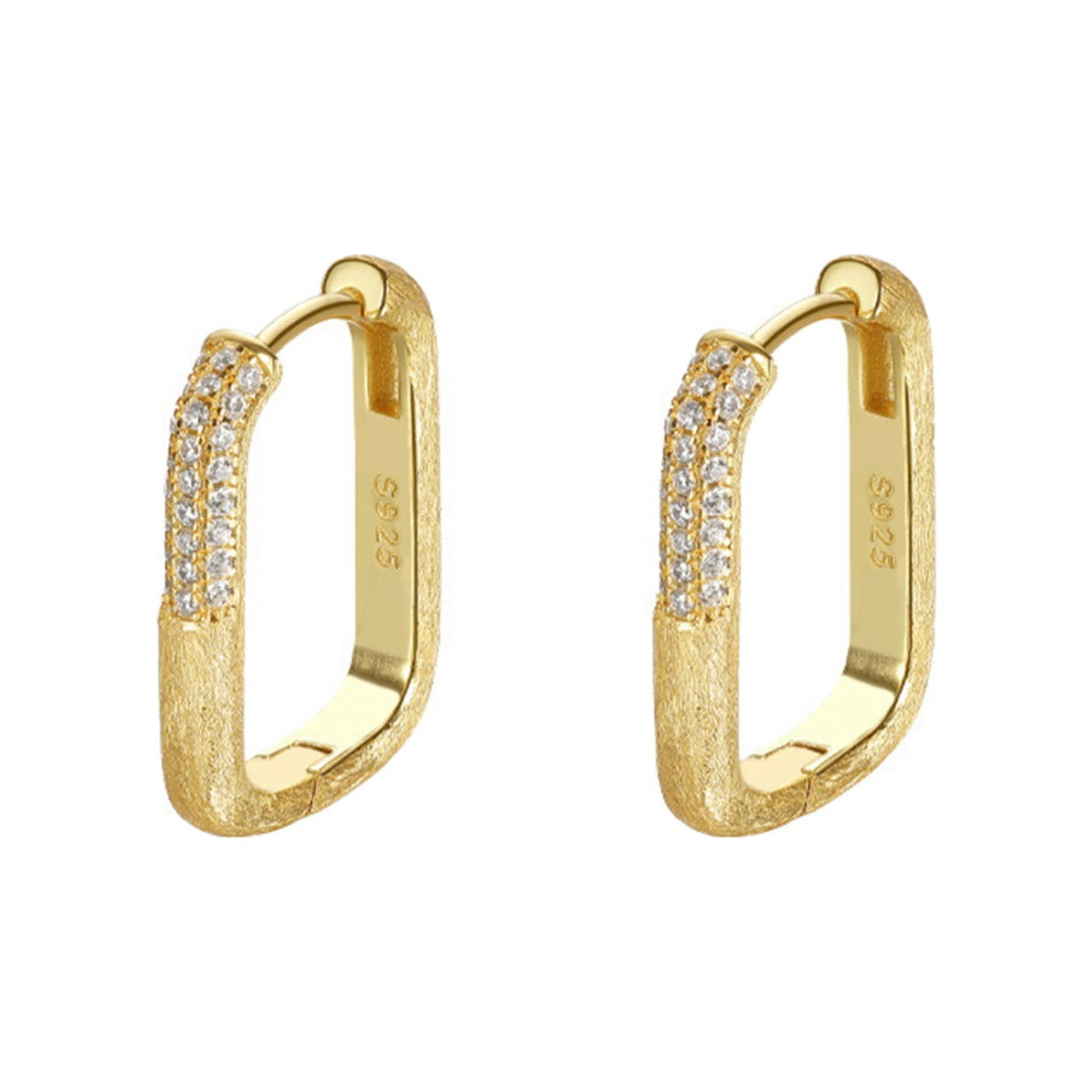 Criollas rectangulares de plata de ley 925 con baño de oro de 3x19 mm con circonitas