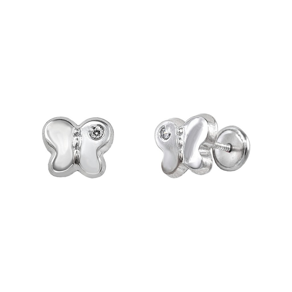 Pendientes de plata de ley 925 de 8x7 mm con mariposa de circonitas y cierre de rosca