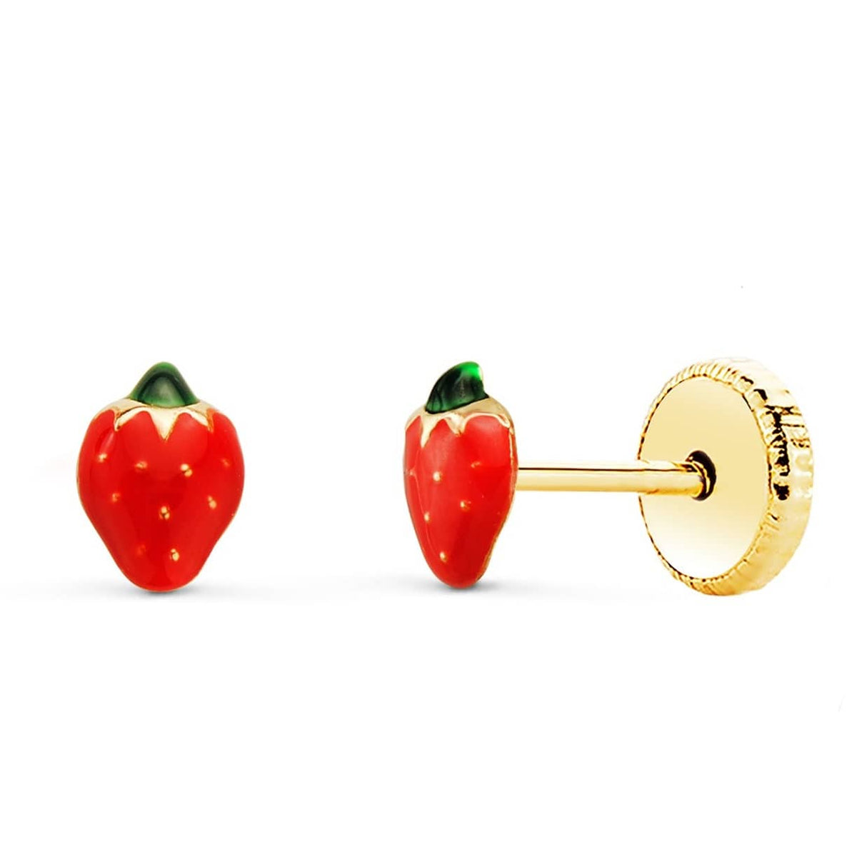 Par de pendientes de oro de ley 18k con esmalte en forma de fresas