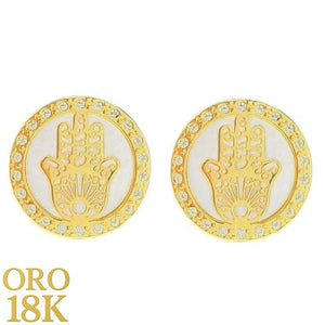Par de pendientes oro de ley 18k mano de Fátima con nácar grandes