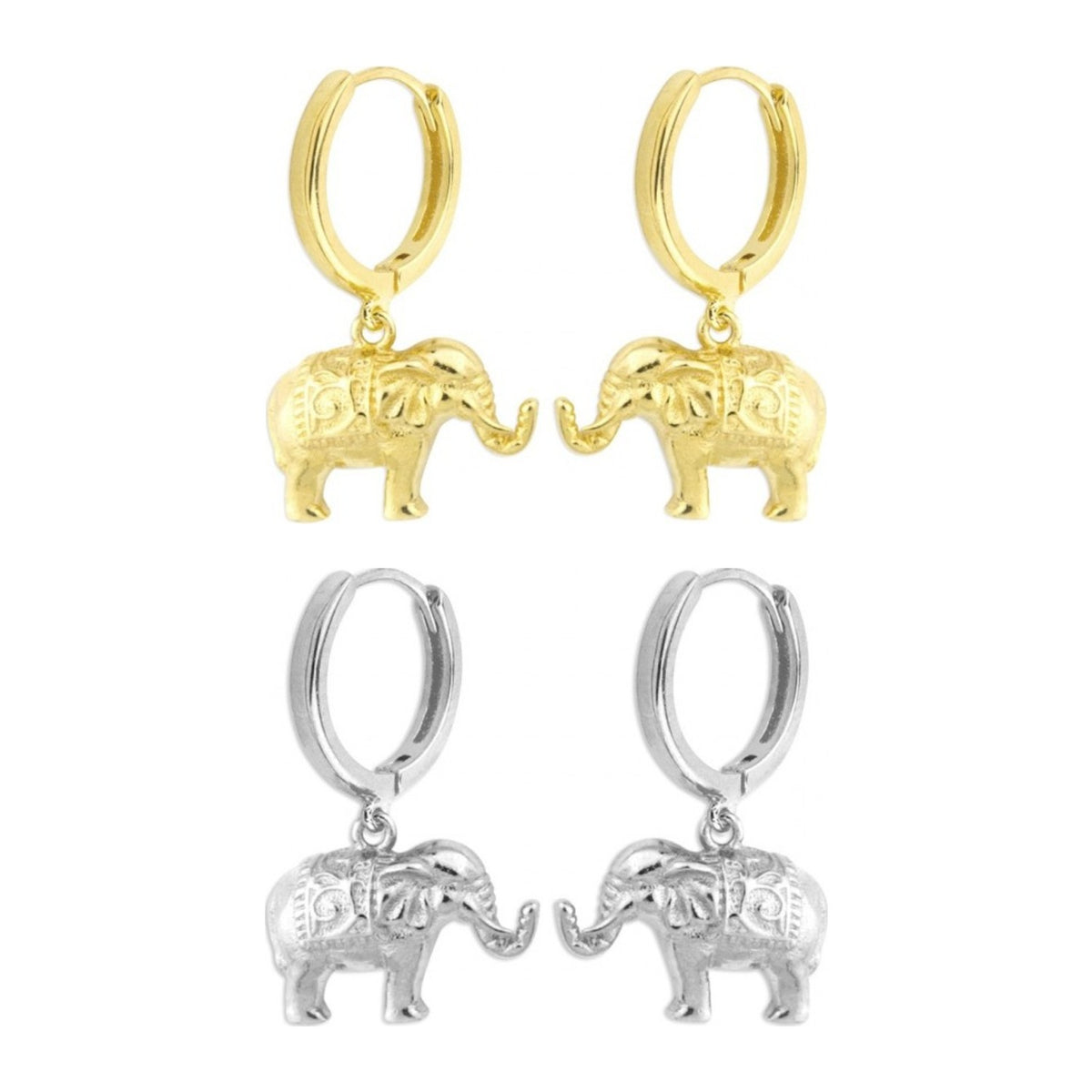 Pendientes de aro de plata de ley con elefante colgante, aro de 11 mm de diámetro y elefante de 8x10 mm