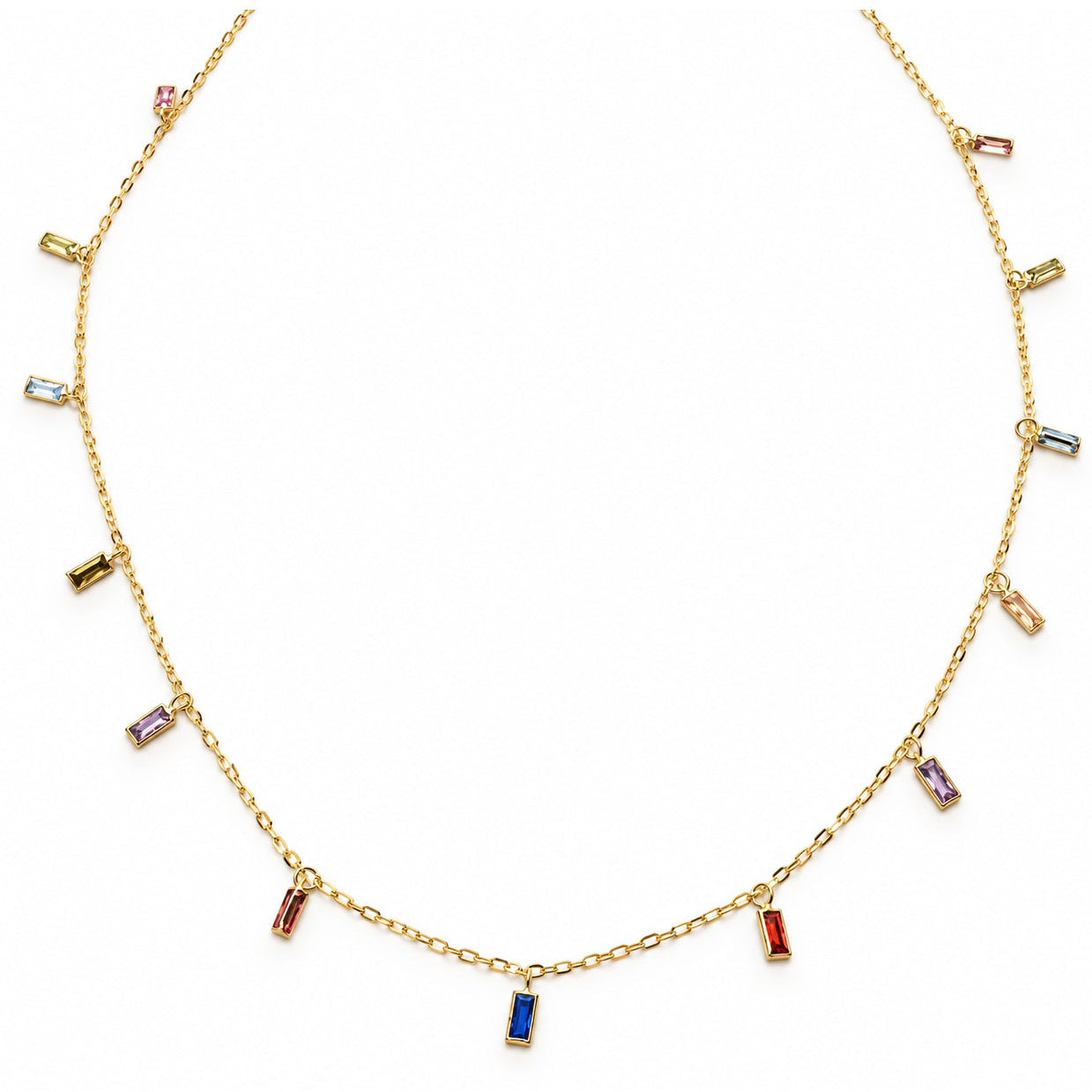 Gargantilla de oro 18k con trece piedras rectangulares de colores
