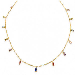 Gargantilla de oro 18k con trece piedras rectangulares de colores