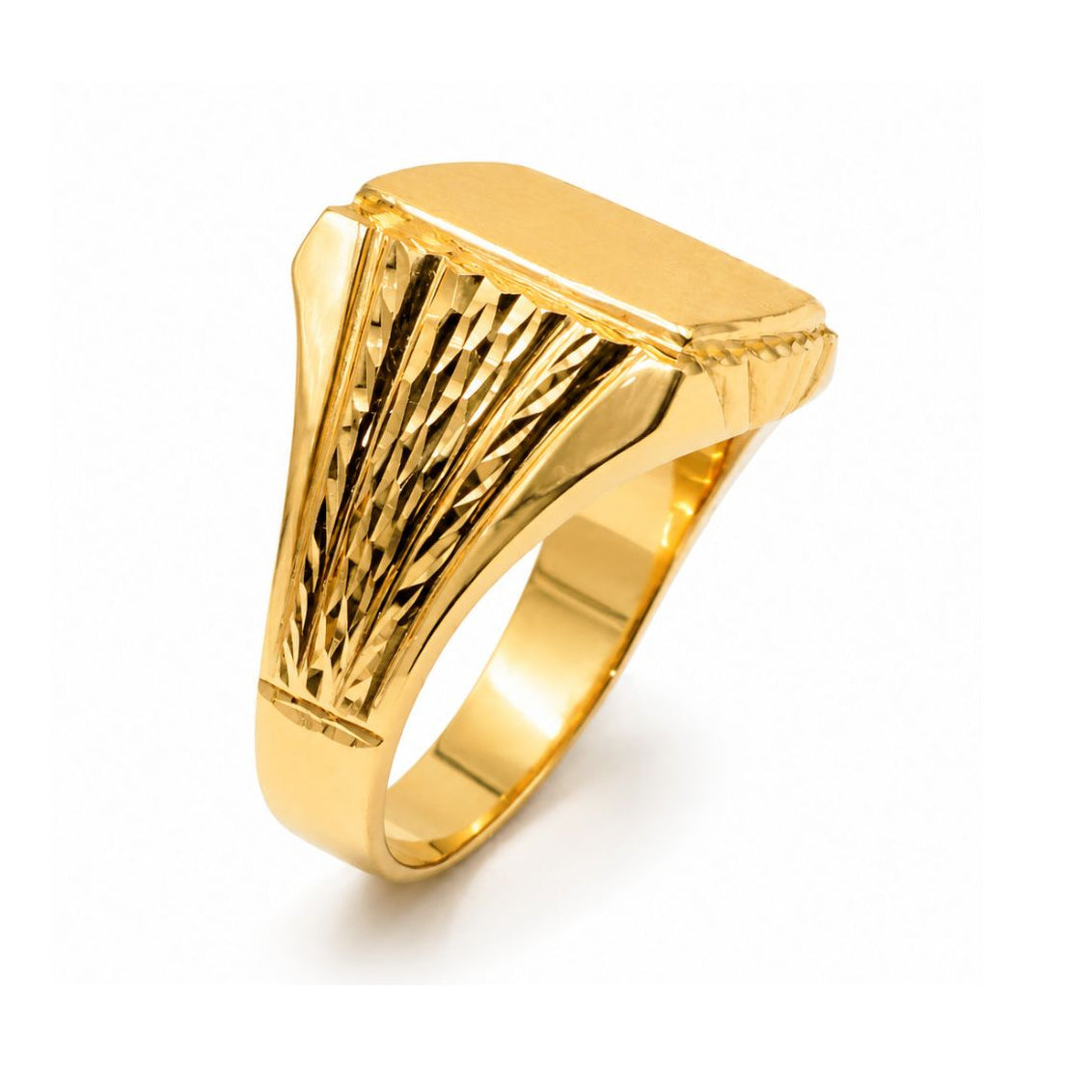 Sello cuadrado macizo oro 18k tallado radial: vista lateral del brazo y los hombros
