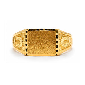 Sello cadete macizo de oro 9k con círculos: vista de la cabeza y el diseño del anillo