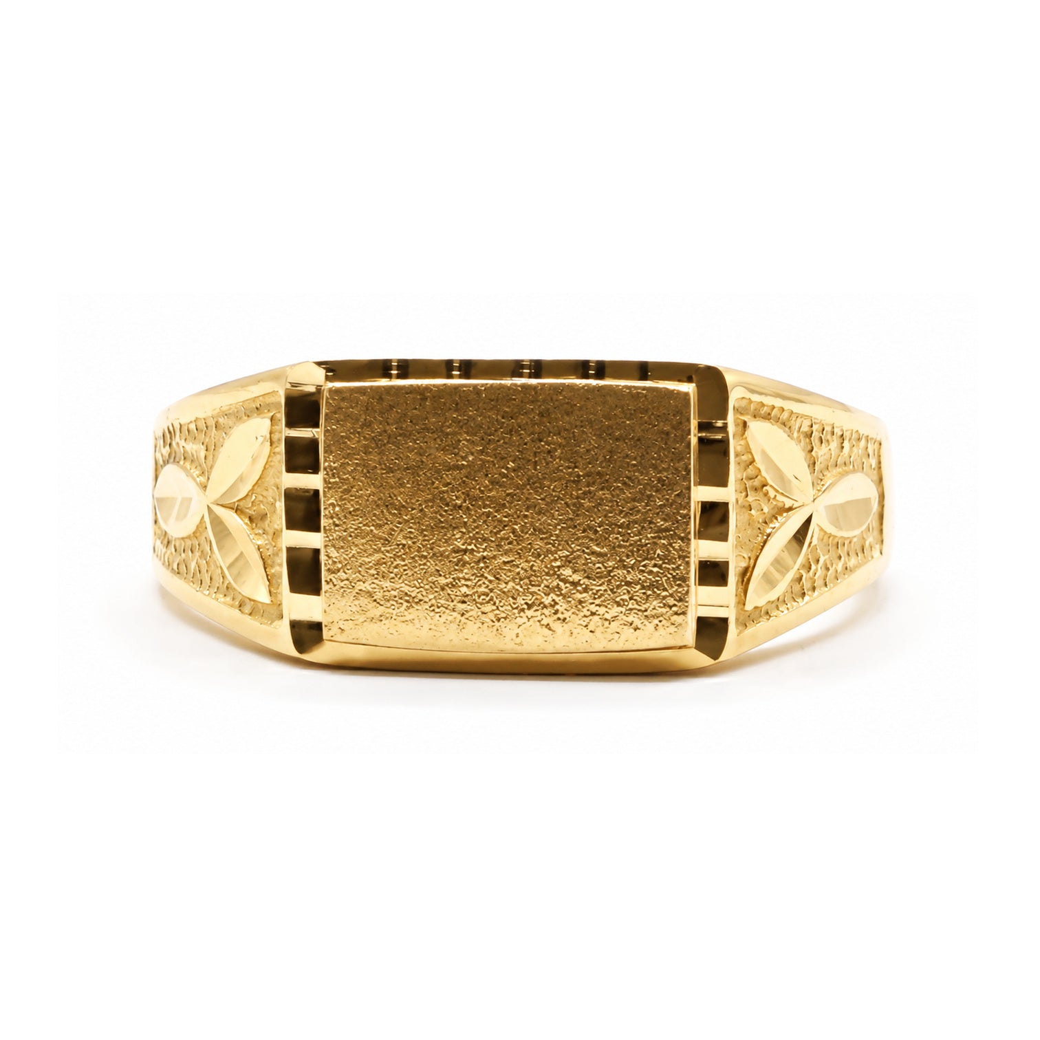Sello rectangular cadete macizo de oro 9k: vista de la cabeza y el diseño del anillo