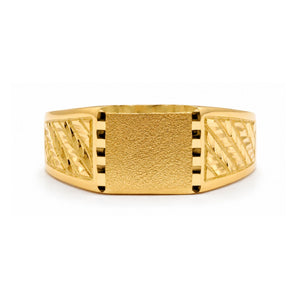 Sello de oro 9k macizo cadete tallado diagonal: vista de la cabeza y el diseño del anillo