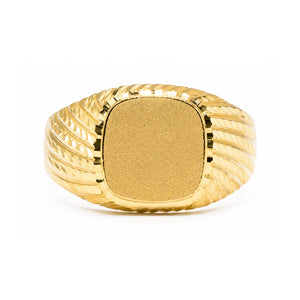 Sello oro 18k caballero cabeza pantalla: vista de la cabeza y el diseño del anillo