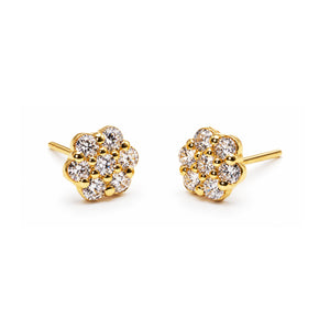 Pareja de pendientes de oro 18k con circonitas agrupadas en flor