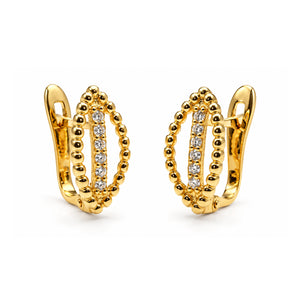 Pendientes ovalados de oro 18k con contorno de bolas y fila de circonitas