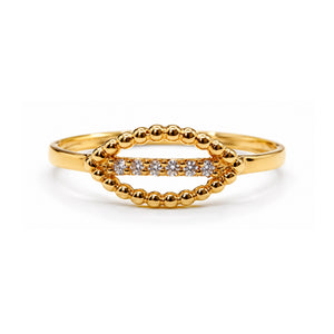 Anillo de oro 18k con óvalo horizontal de bolas y circonitas