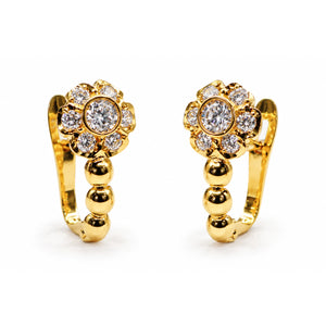 Pendientes de oro 18k con flor de circonitas y laterales de bolas