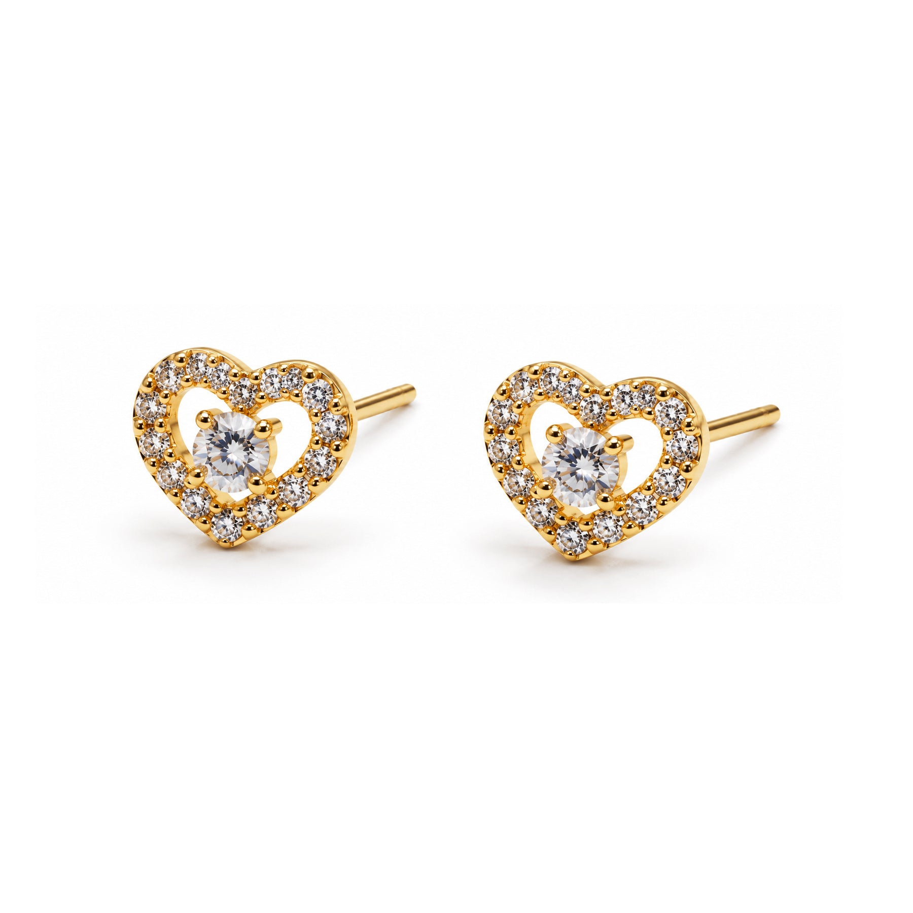 Pareja de pendientes de oro 18k en forma de corazón con circonitas
