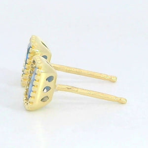 Pendientes oro 9k circonita agua marina octogonal