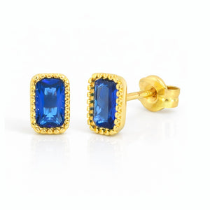 Pendientes oro 9k nano zafiro octogonal