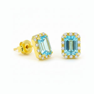 Pendientes oro 9k agua marina semipreciosa octogonal