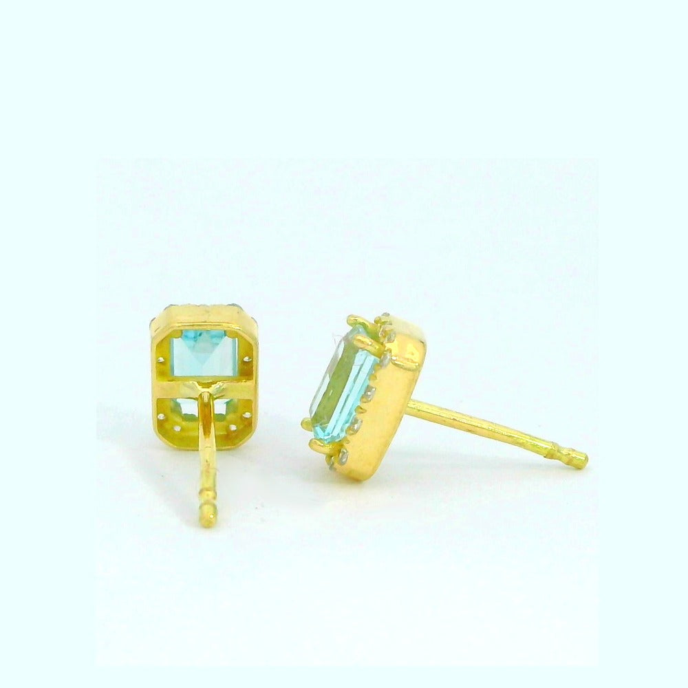 Pendientes oro 9k agua marina semipreciosa octogonal