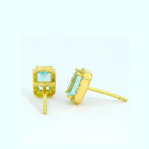Pendientes oro 9k agua marina semipreciosa octogonal
