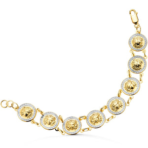 Pulsera de oro de ley 18k bicolor para mujer con monedas de la medusa con greca tamaño pequeño