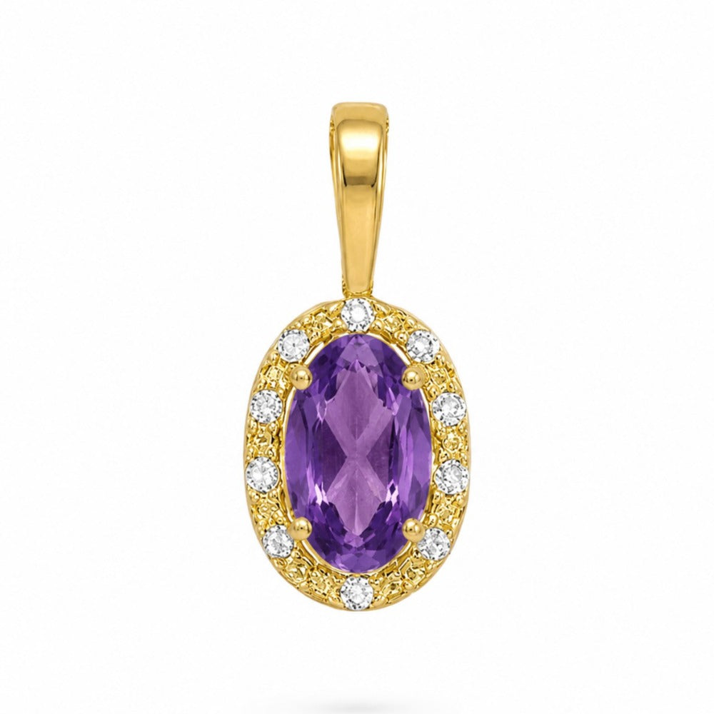 Colgante oro 9k amatista semipreciosa oval y circonitas