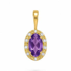 Colgante oro 9k amatista semipreciosa oval y circonitas