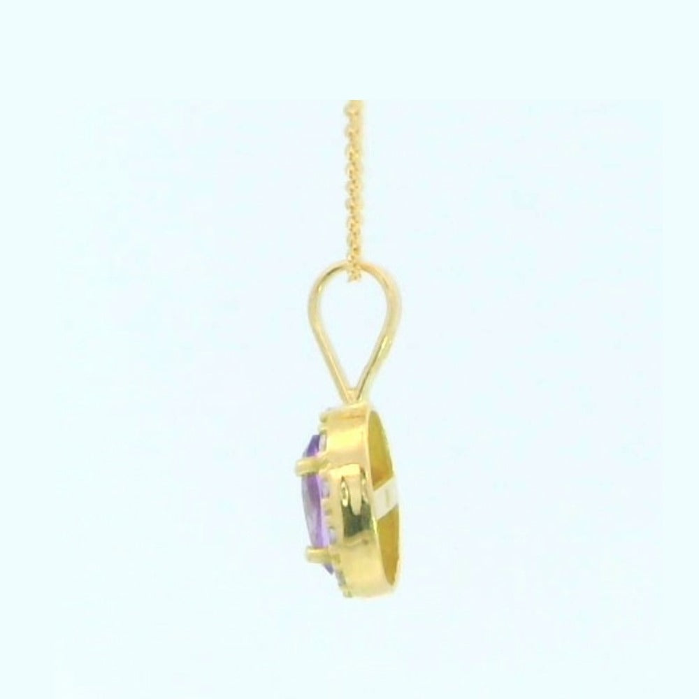 Colgante oro 9k amatista semipreciosa oval y circonitas