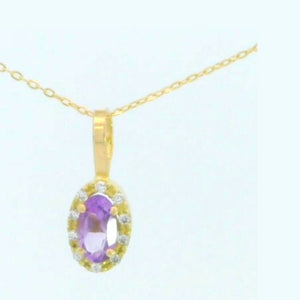 Colgante oro 9k amatista semipreciosa oval y circonitas