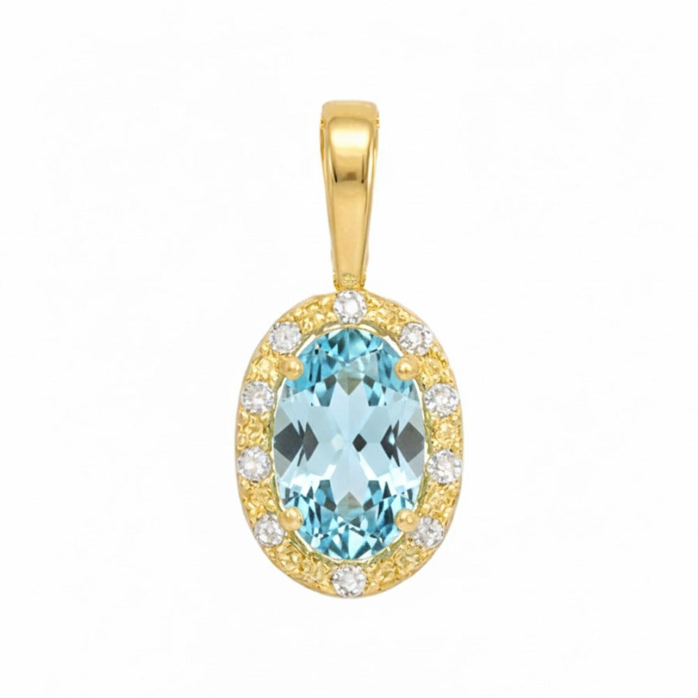 Colgante oro 9k agua marina semipreciosa oval