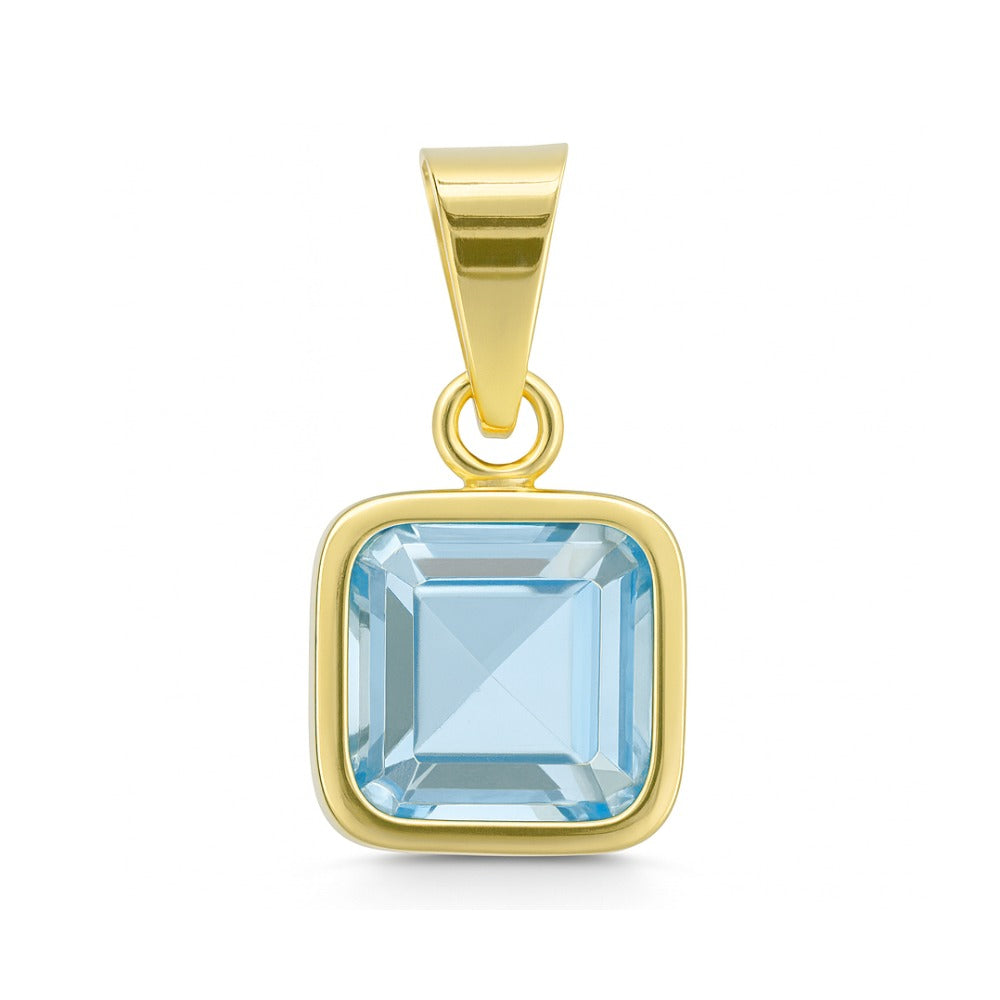 Colgante oro 9k nano agua marina cuadrado