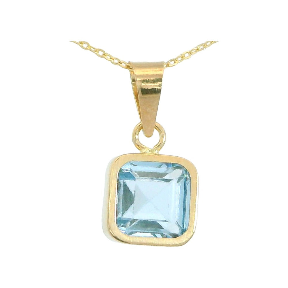 Colgante oro 9k nano agua marina cuadrado