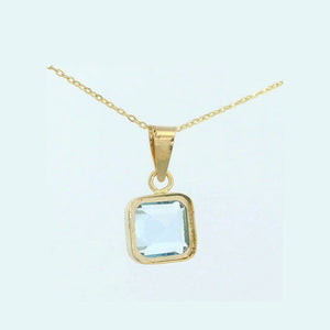 Colgante oro 9k nano agua marina cuadrado