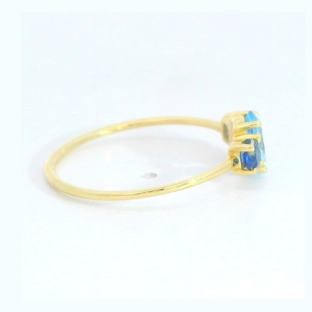 Anillo oro 9k circonita aguamarina y zafiro nano