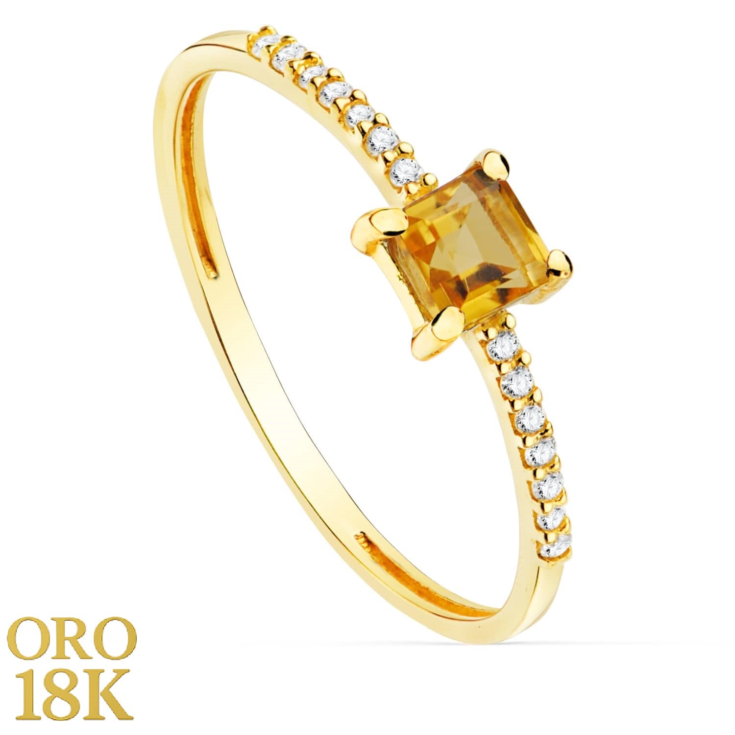 18K SORTIJA ORO AMARILLO 14 DIAMANTES 0.070QTS. CITRINO 4X4MM