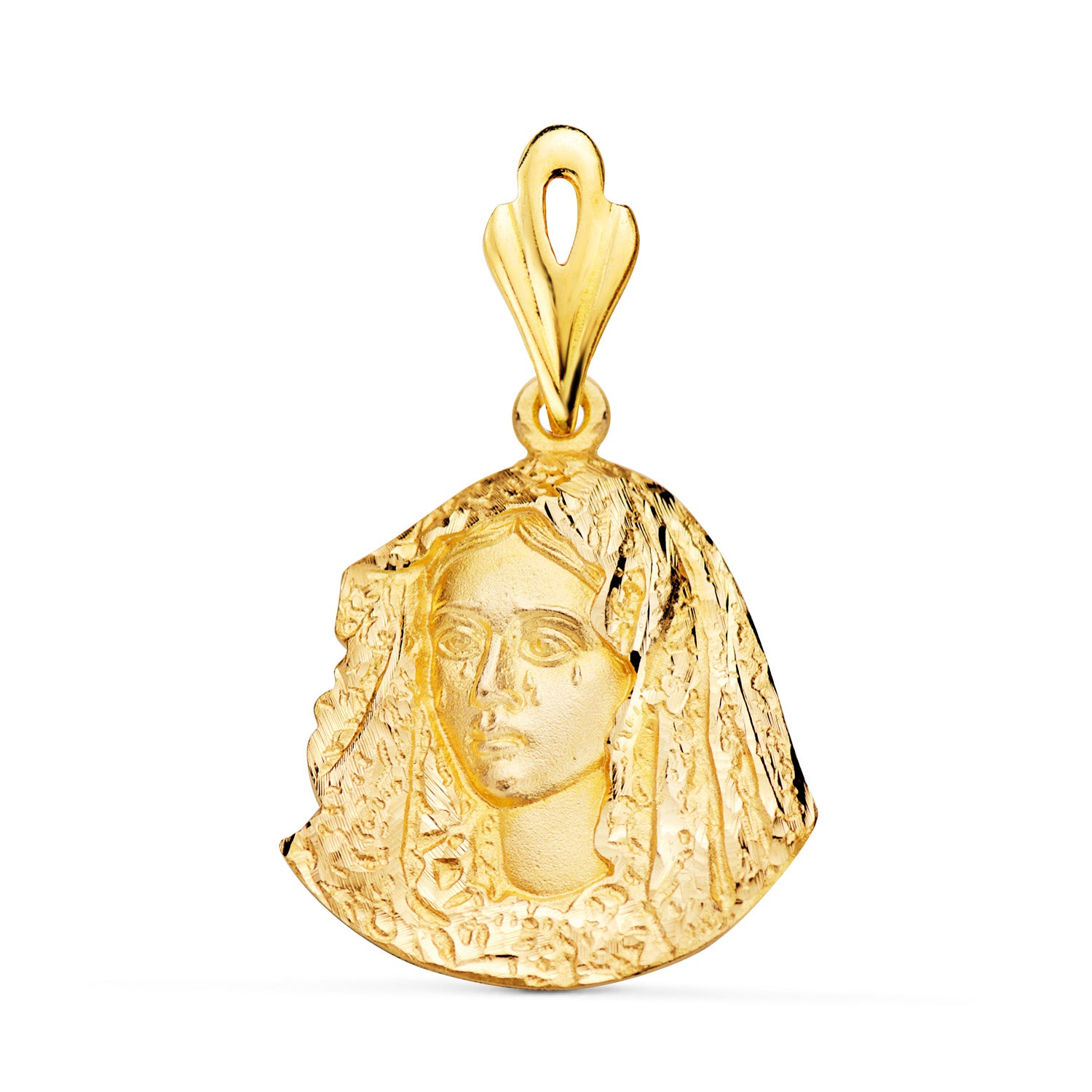 Medalla de la Virgen Macarena en oro 18k silueta 20x20 mm