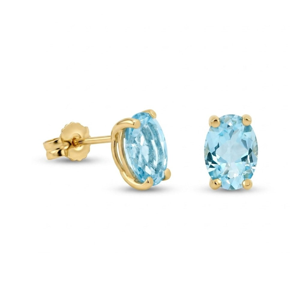 Pendientes oro 9k topacio azul oval