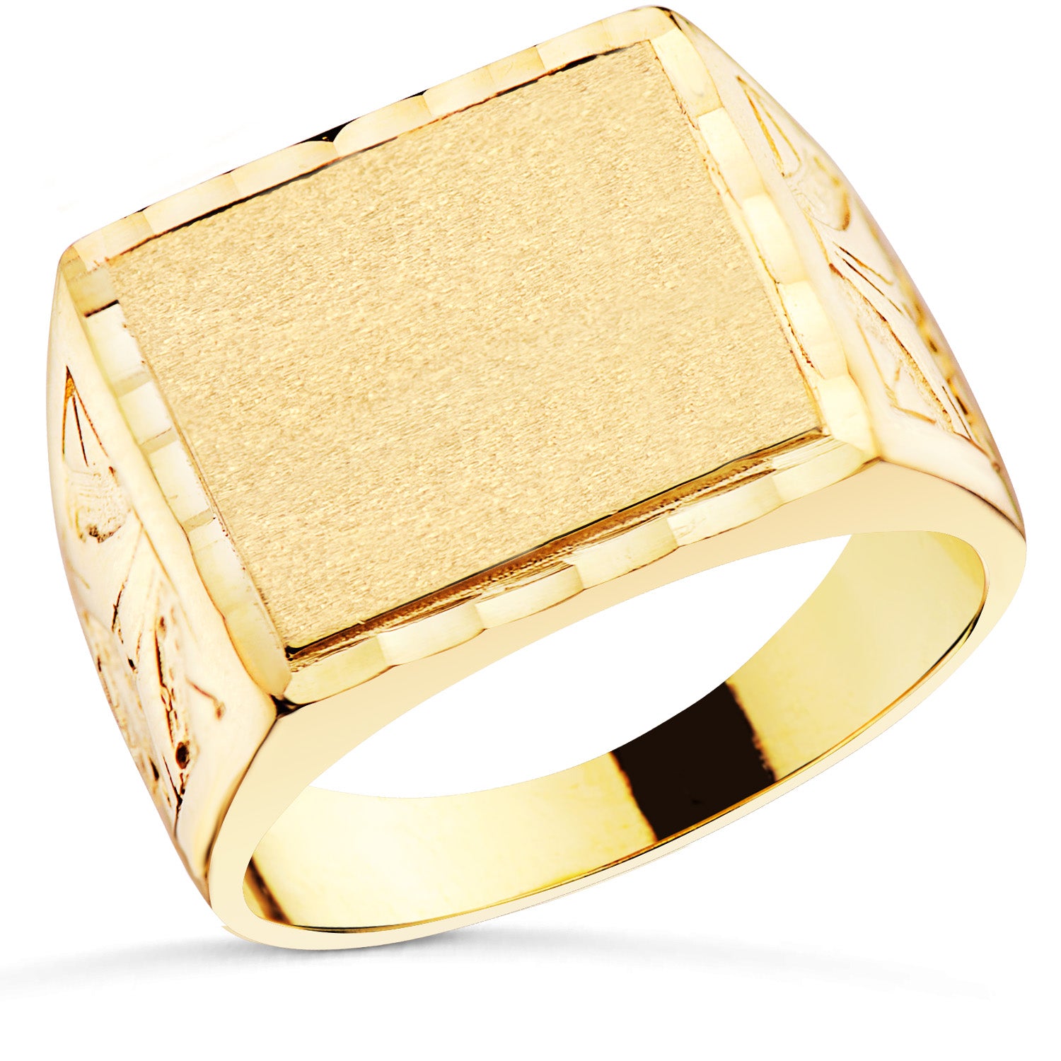 Sello de caballero en oro de ley 18k macizo tallado, frente rectangular de 15x13 mm