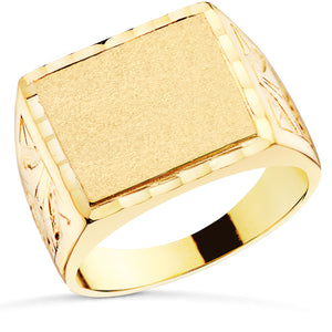 Sello de caballero en oro de ley 18k macizo tallado, frente rectangular de 15x13 mm