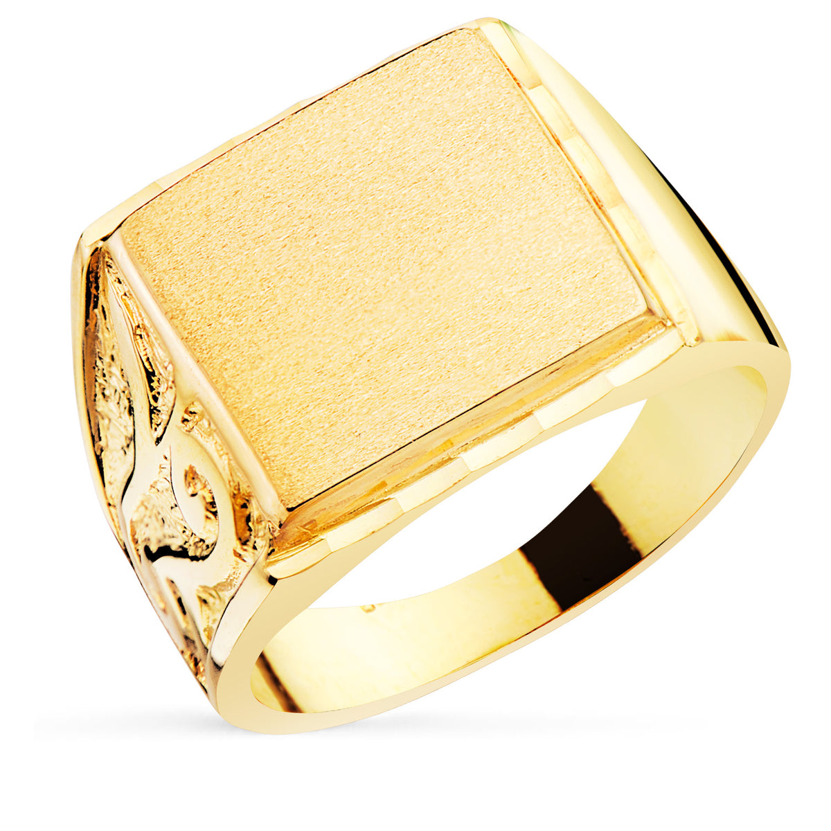 Sello de hombre en oro de ley 18k macizo tallado con frente cuadrado de 14x14 mm