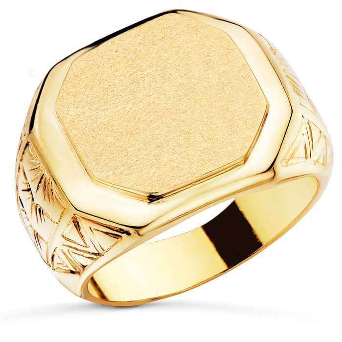 18K SELLO ORO AMARILLO CABALLERO MATE Y BRILLO ZONA GRABADO 14X15 MM