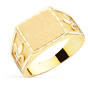 Sello cadete de oro de ley 18k macizo con flor de lis tallada, frente de 11,5x11 mm