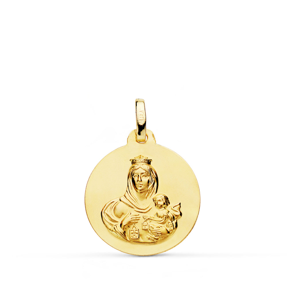 Medalla de la Virgen del Carmen en oro 18k lisa 17x18 mm