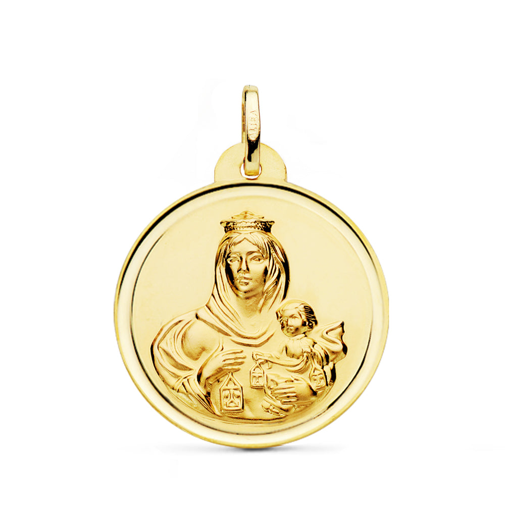 Medalla de la Virgen del Carmen en oro 18k bisel 25x26 mm