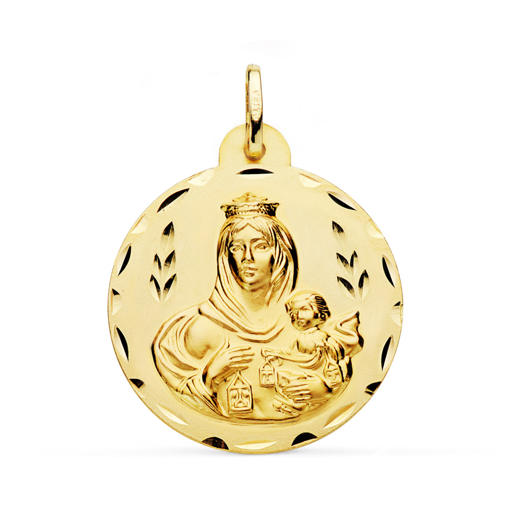 Medalla de la Virgen del Carmen en oro 18k tallada 27x28 mm