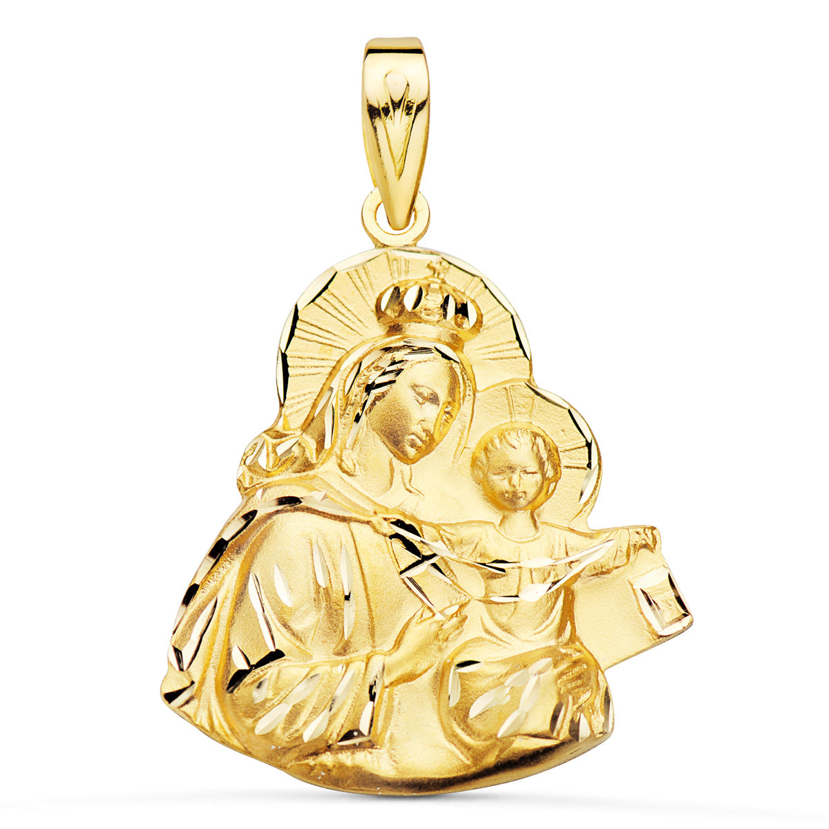Medalla de la Virgen del Carmen en oro 18k silueta tallada 24x23 mm