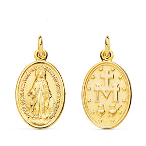Medalla de la Virgen Milagrosa, en oro de ley 18k de 23x14 mm, anverso y reverso