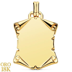 Chapa de oro de ley 18k tipo pergamino 4 esquinas