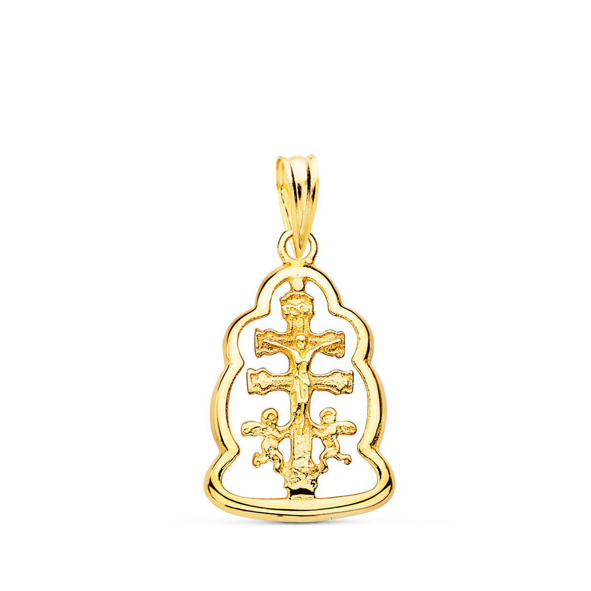 Colgante cruz de caravaca de oro 18k con orla 17x14 mm